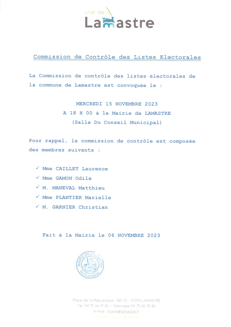 Commission listes électorales Lamastre