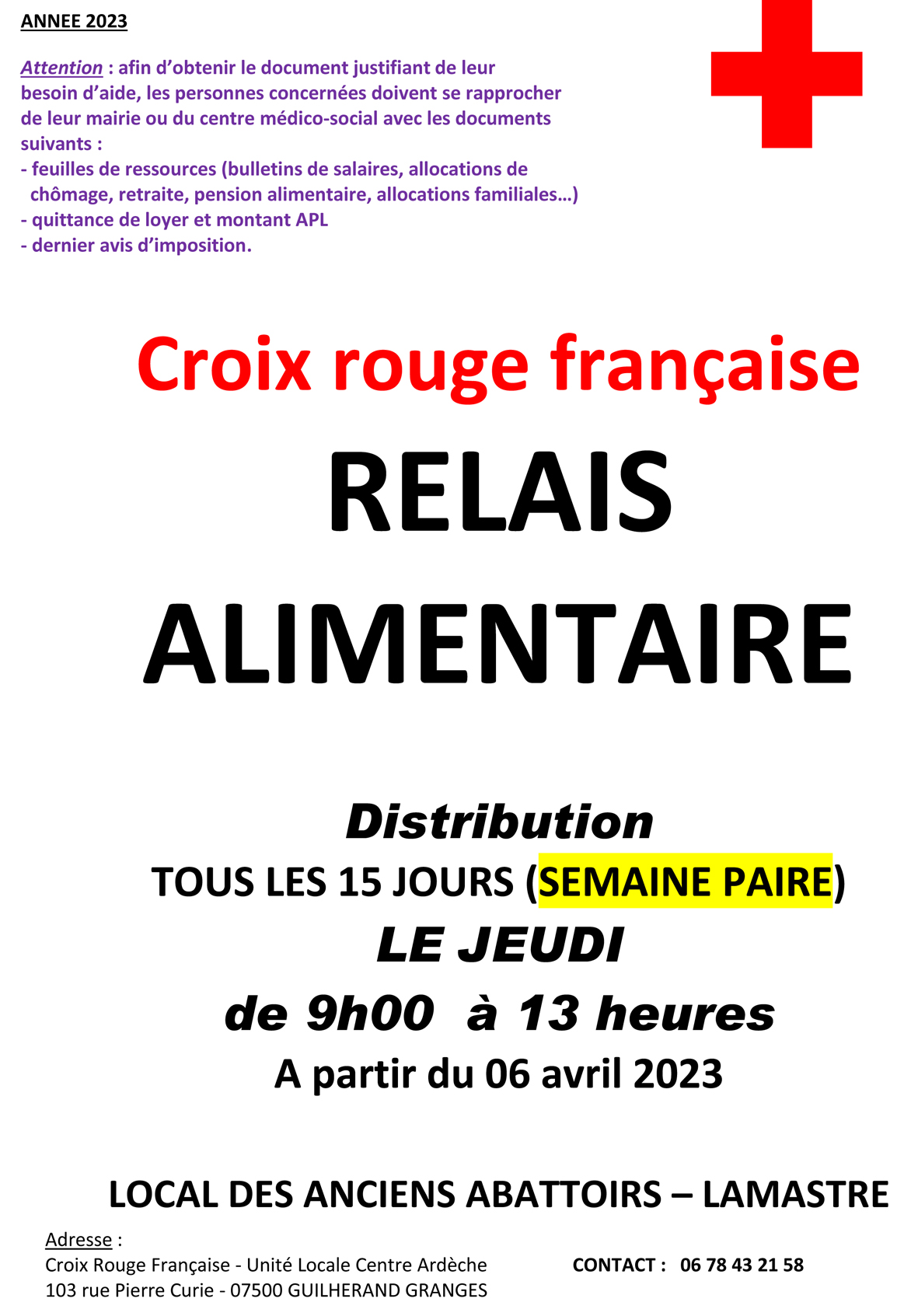 Reprise distribution alimentaire Croix Rouge - Lamastre (07)