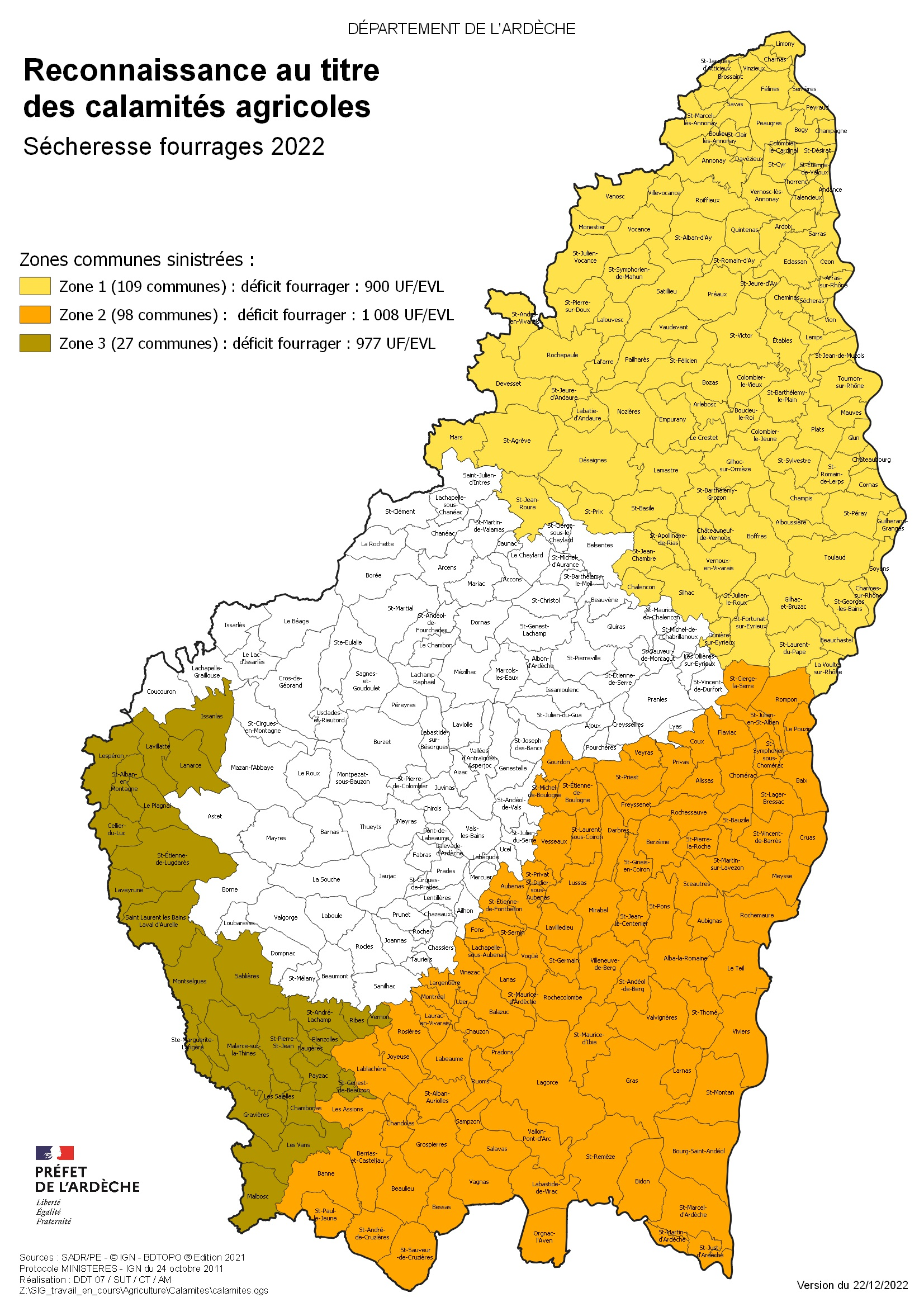Carte calamités agricoles sécheresse 2022 - Lamastre Carte calamités agricoles sécheresse 2022 - Lamastre